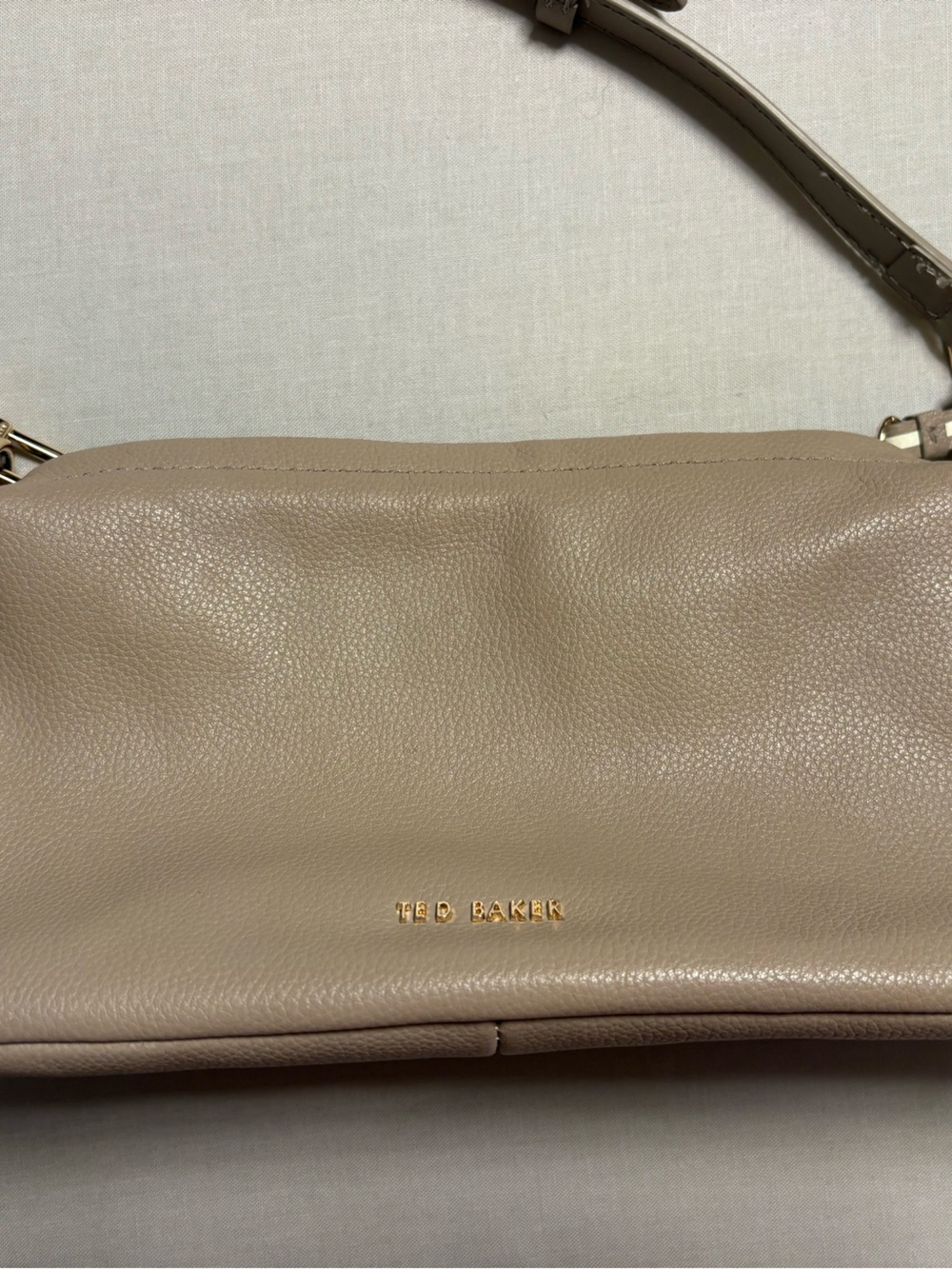 Ted Baker Taupe Pebbled Leather Shoulder Bag with Gold Hardware